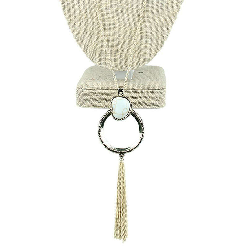 Magnifying Glass Pendant Tassel Necklace in Gold by Country Club Prep - Country Club Prep