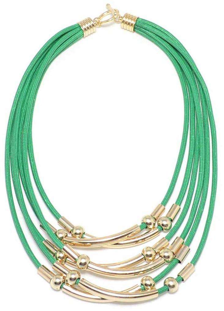 Multi-strand Bar and Cord Necklace in Green by Zenzii - Country Club Prep