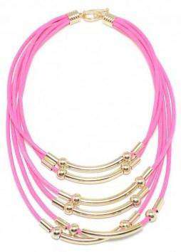 Multi-strand Bar and Cord Necklace in Hot Pink by Zenzii - Country Club Prep