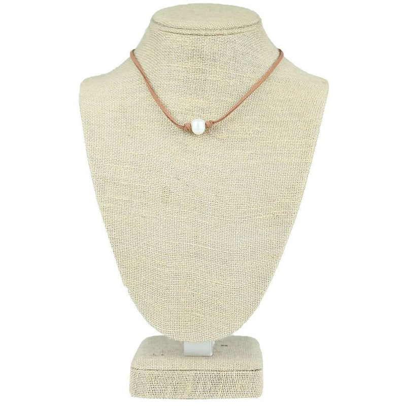 Pearl Leather Necklace in Light Brown by Country Club Prep - Country Club Prep