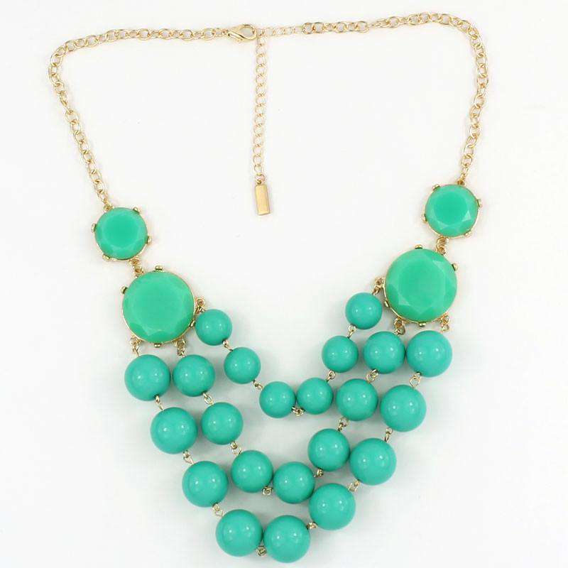 Triple the Bauble Necklace in Turquoise by Pink Pineapple - Country Club Prep