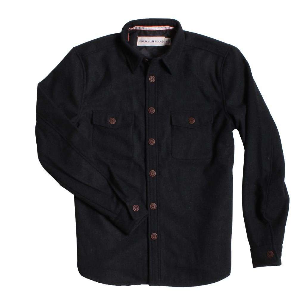 Senior Wool Shirt Jacket in Navy by The Normal Brand - Country Club Prep