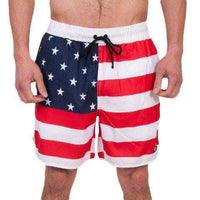 Old Glories Swim Trunks in Red, White, and Blue by Rowdy Gentleman - Country Club Prep