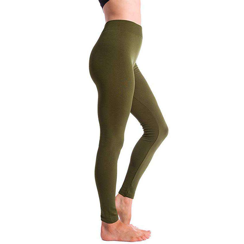 Ultra-Soft Seamless Fleece Lined Leggings in Olive Green - Country Club Prep