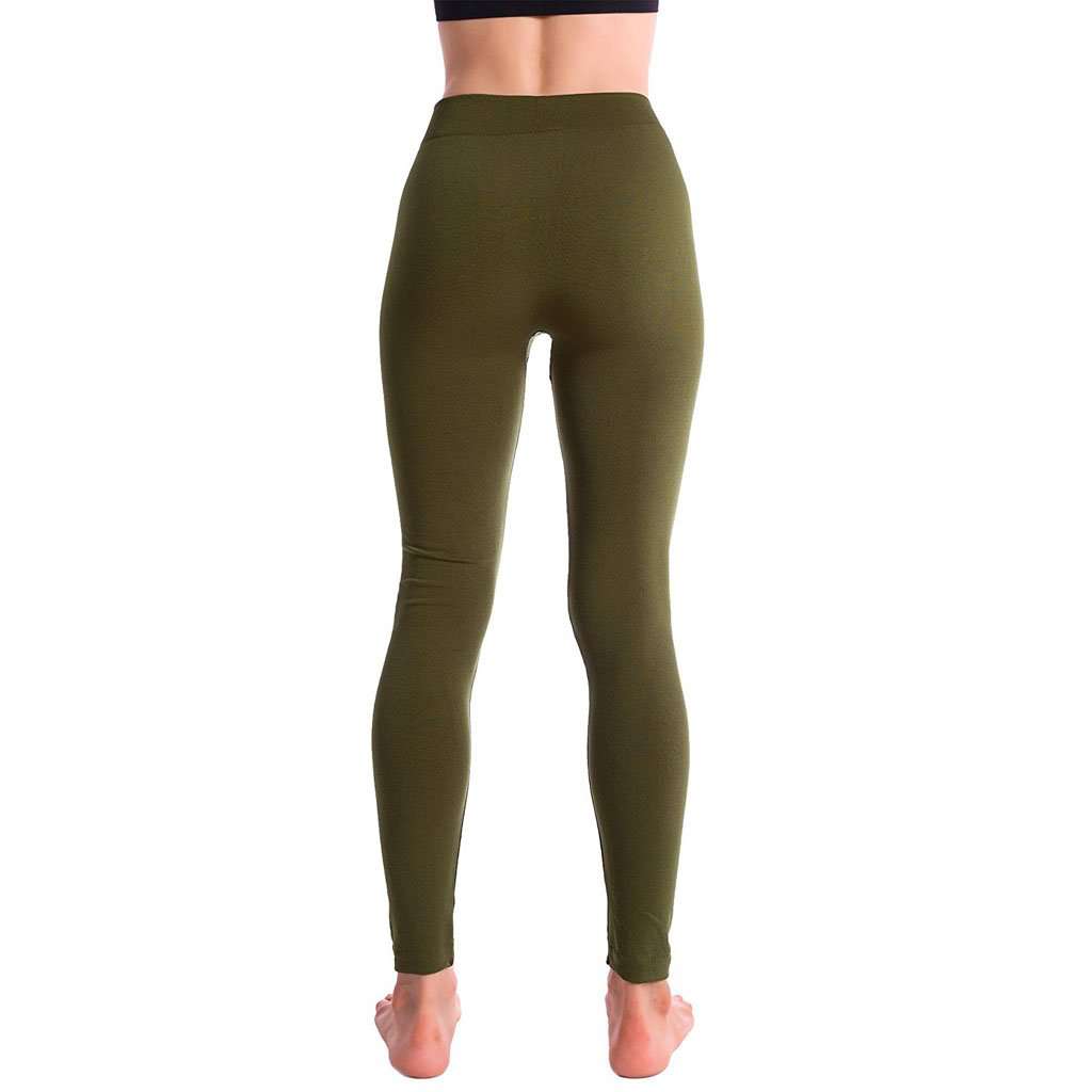Ultra-Soft Seamless Fleece Lined Leggings in Olive Green - Country Club Prep