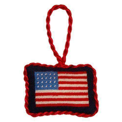 American Flag Needlepoint Christmas Ornament in Blue by Smathers & Branson - Country Club Prep