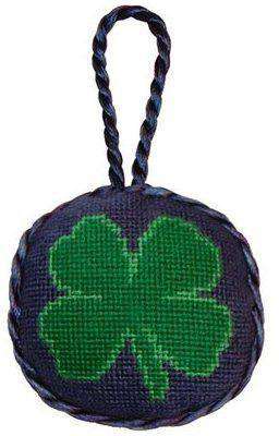 Clover Needlepoint Christmas Ornament in Blue by Smathers & Branson - Country Club Prep