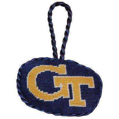 Georgia Tech Needlepoint Christmas Ornament in Navy by Smathers & Branson - Country Club Prep