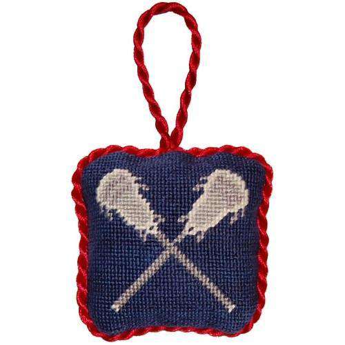 Lacrosse Sticks Needlepoint Christmas Ornament in Blue by Smathers & Branson - Country Club Prep