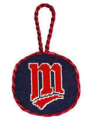 Minnesota Twins Needlepoint Christmas Ornament in Navy Blue by Smathers & Branson - Country Club Prep