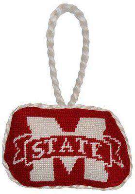 Mississippi State University Needlepoint Christmas Ornament in Maroon by Smathers & Branson - Country Club Prep