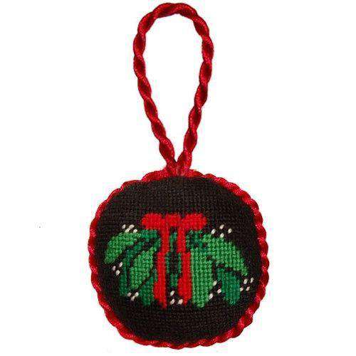 Mistletoe Needlepoint Christmas Ornament in Black by Smathers & Branson - Country Club Prep
