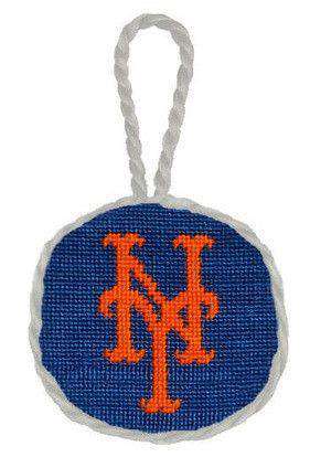 New York Mets Needlepoint Christmas Ornament in Blue by Smathers & Branson - Country Club Prep