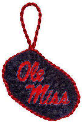 Ole Miss Needlepoint Christmas Ornament in Blue by Smathers & Branson - Country Club Prep