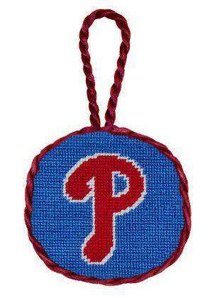 Philadelphia Phillies Needlepoint Christmas Ornament in Blue by Smathers & Branson - Country Club Prep