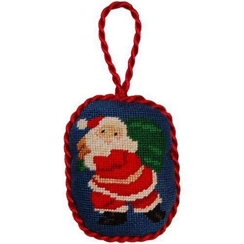 Santa Claus Needlepoint Christmas Ornament in Blue by Smathers & Branson - Country Club Prep