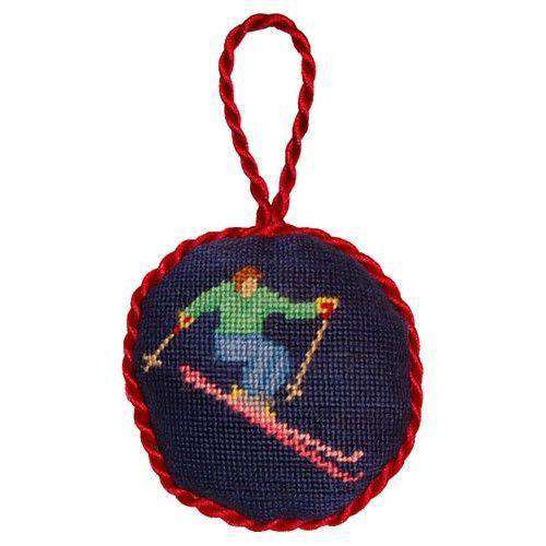Skier Needlepoint Christmas Ornament in Blue by Smathers & Branson - Country Club Prep