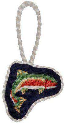 Trout Needlepoint Christmas Ornament in Navy Blue by Smathers & Branson - Country Club Prep