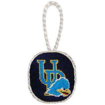 Pointer Needlepoint Christmas Ornament in Navy Blue by Smathers & Branson