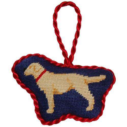 Yellow Lab Needlepoint Christmas Ornament in Blue by Smathers & Branson - Country Club Prep
