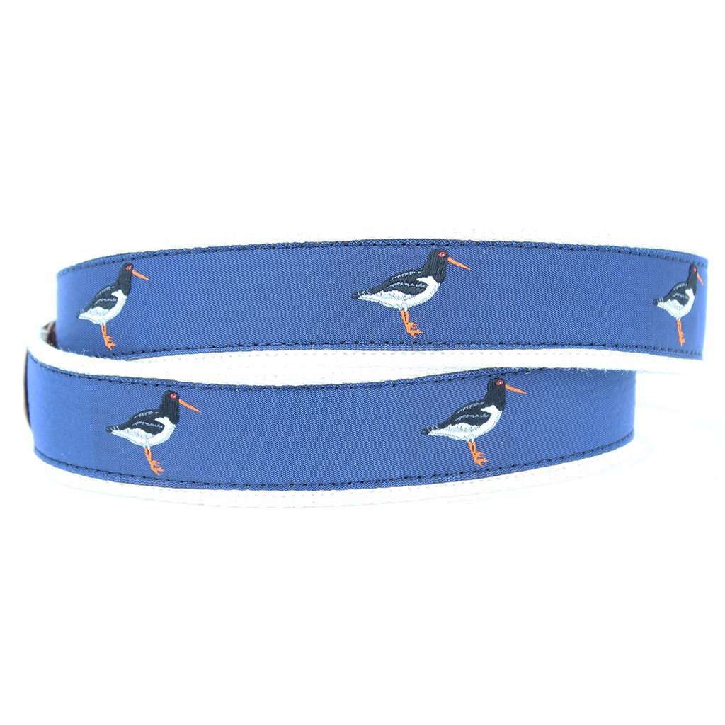 Oyster Catcher Leather Tab Belt in Blue by Country Club Prep - Country Club Prep