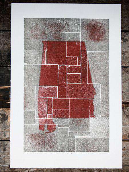 Alabama Block Party in Crimson and Grey Hand Pressed Print by The Old Try - Country Club Prep