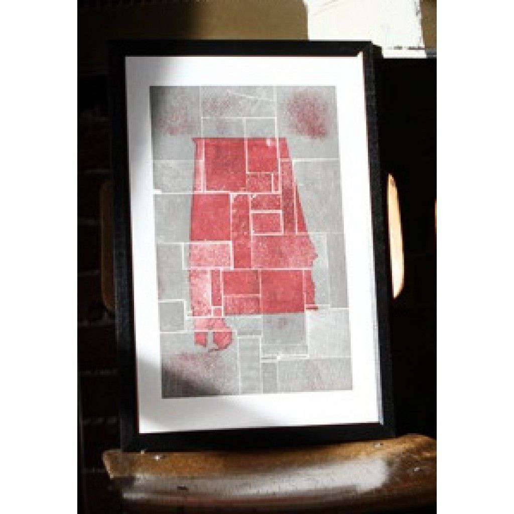 Alabama Block Party in Crimson and Grey Hand Pressed Print by The Old Try - Country Club Prep