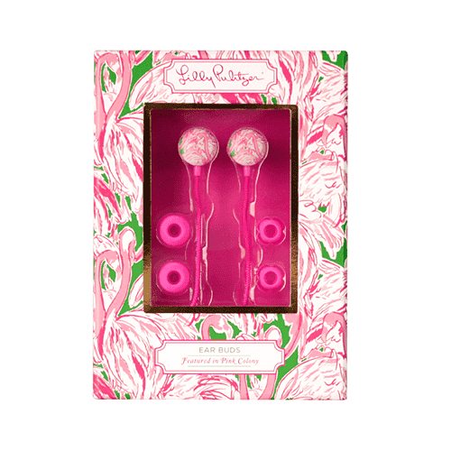 Earbuds with Volume Control in Pink Colony by Lilly Pulitzer - Country Club Prep