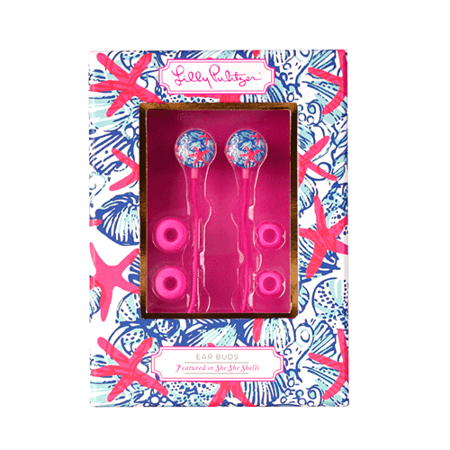 Earbuds with Volume Control in She She Shells by Lilly Pulitzer - Country Club Prep