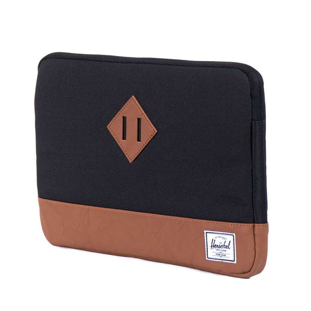 Heritage Macbook 11" Sleeve in Black and Tan Synthetic Leather by Herschel Supply Co. - Country Club Prep
