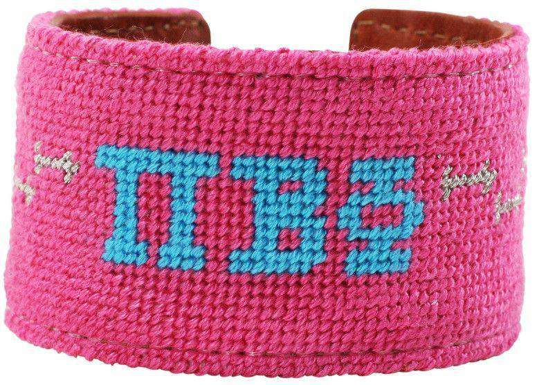Pi Beta Phi Needlepoint Cuff Bracelet in Hot Pink by York Designs - Country Club Prep