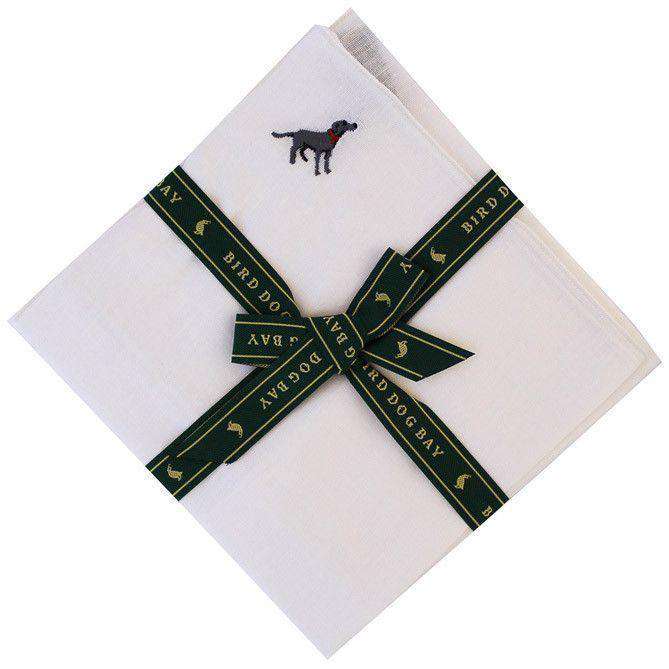 Black Lab Pocket Square in White Linen by Bird Dog Bay - Country Club Prep