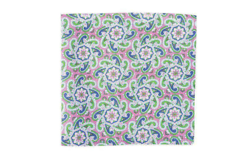Derby Paisley Linen Pocket Square in Pink by High Cotton - Country Club Prep