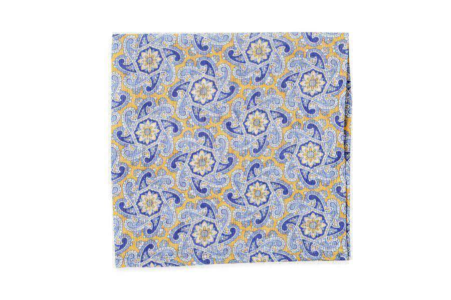 Derby Paisley Linen Pocket Square in Yellow by High Cotton - Country Club Prep
