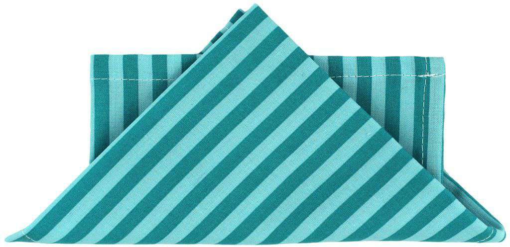 Pocket Square in Turquoise and Aqua Stripe by Just Madras - Country Club Prep