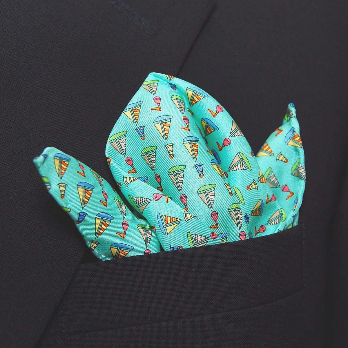 Sailboats & Buoy Pocket Square in Aqua by Peter-Blair - Country Club Prep