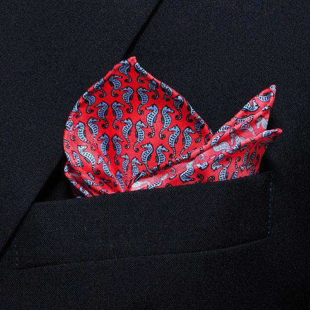 Sea Horse Pocket Square in Pink by Peter-Blair - Country Club Prep