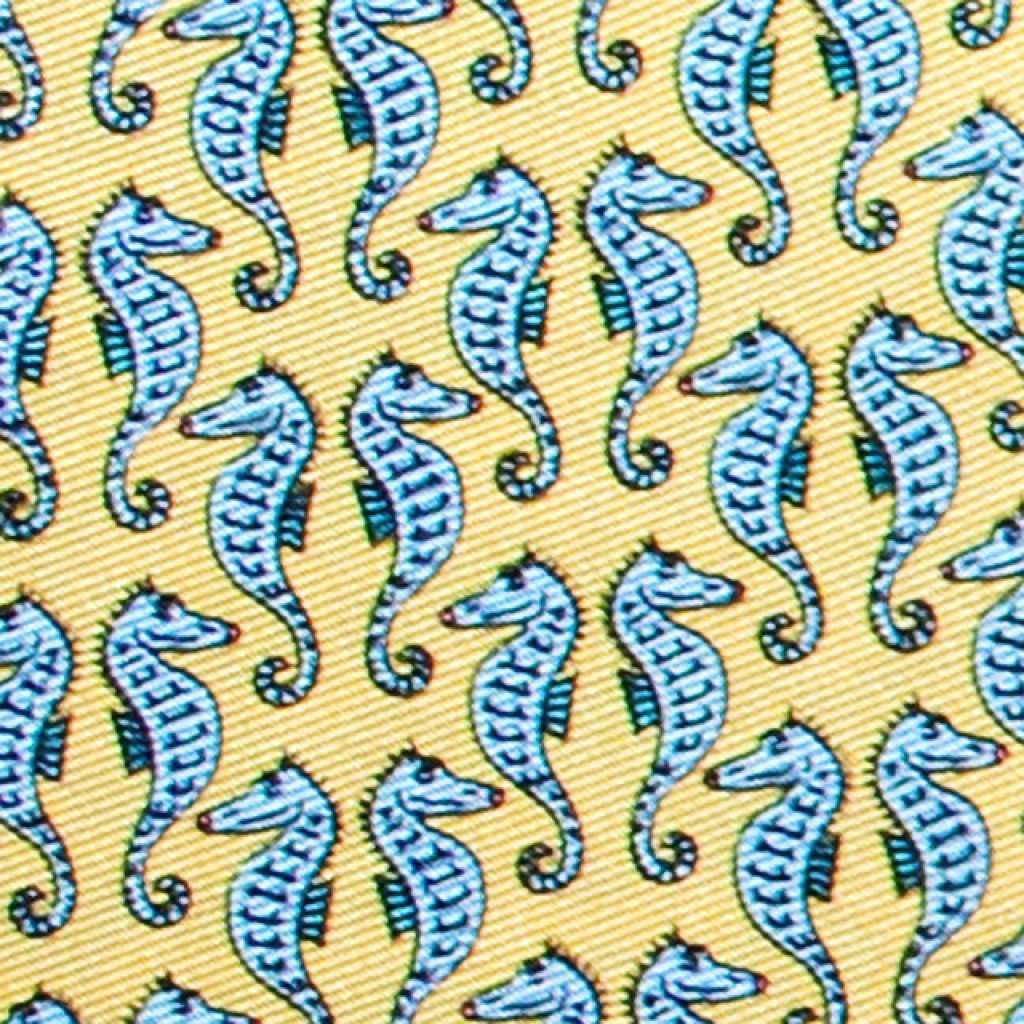 Sea Horse Pocket Square in Yellow by Peter-Blair - Country Club Prep