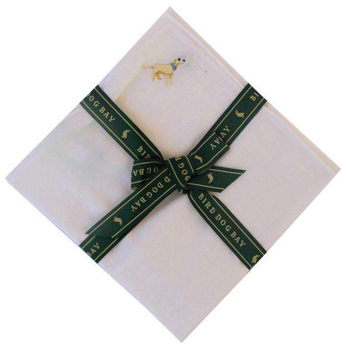 Yellow Lab Pocket Square in White Linen by Bird Dog Bay - Country Club Prep