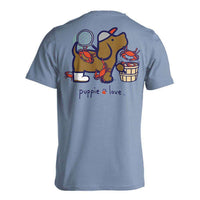 Crab Pup Short Sleeve Tee in Stone Blue by Puppie Love - Country Club Prep