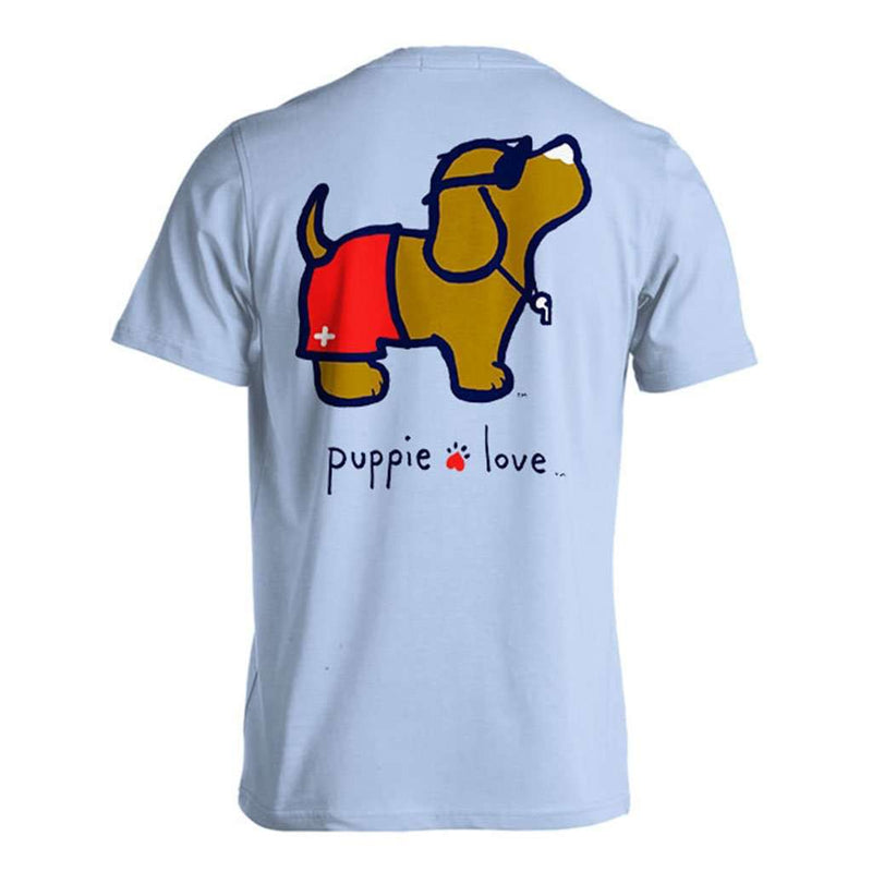 Lifeguard Pup Short Sleeve Tee in Light Blue by Puppie Love - Country Club Prep