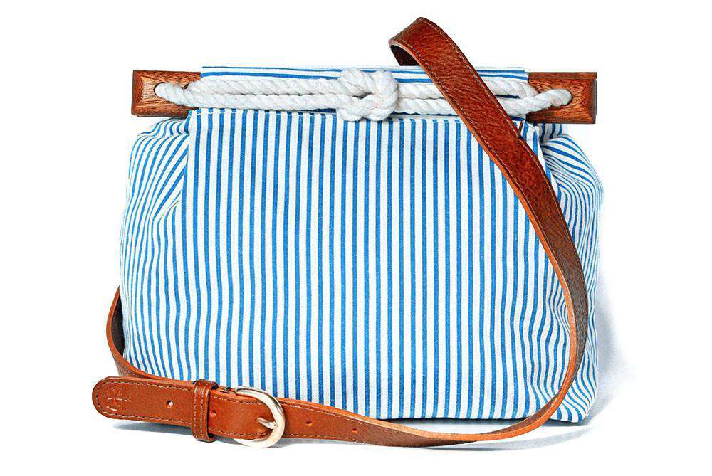 The Seaside Skipper Bag in Light Blue and White Stripes by Kiel James Patrick - Country Club Prep
