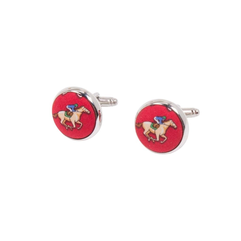 And They're Off! Silk Fabric Cufflinks in Red by Bird Dog Bay - Country Club Prep