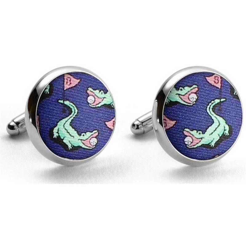 Hazard on Eight Silk Fabric Cufflinks in Navy by Bird Dog Bay - Country Club Prep