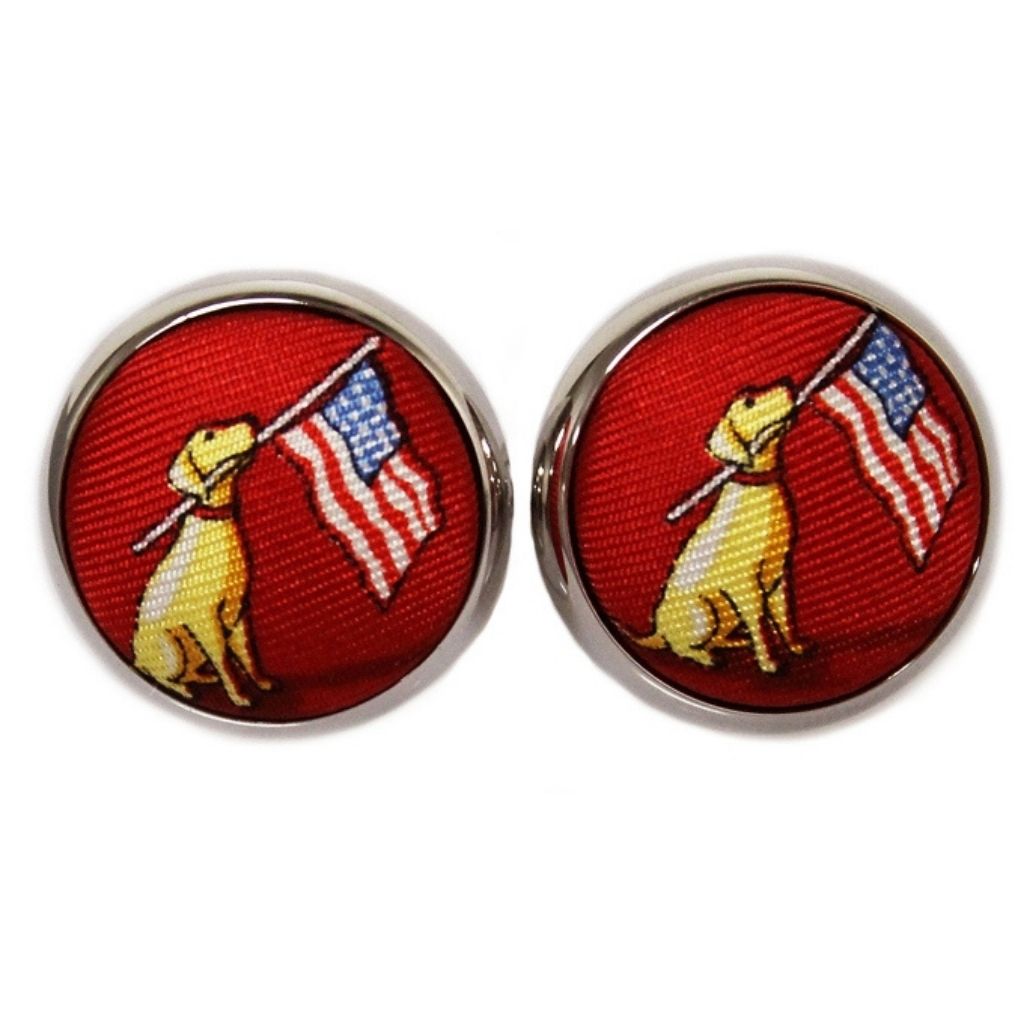 Dogs Love America Silk Fabric Cufflinks in Red by Bird Dog Bay - Country Club Prep