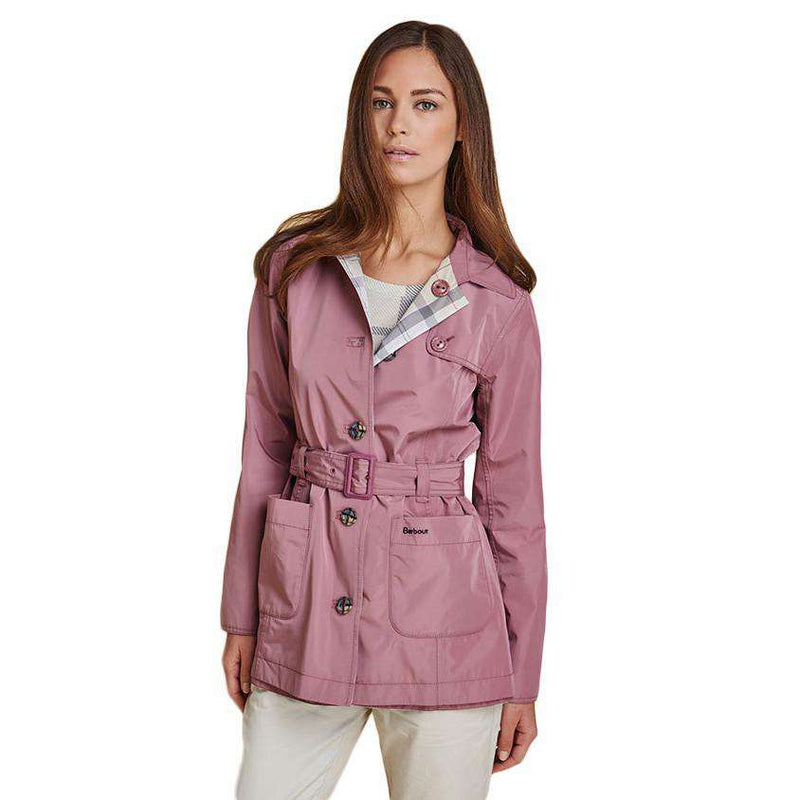 Barbour Reversible Oak Trench Coat in Ice Rose and Summer Tartan