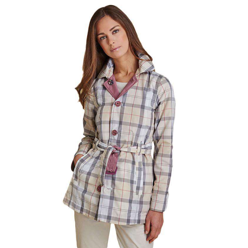 Barbour Reversible Oak Trench Coat in Ice Rose and Summer Tartan