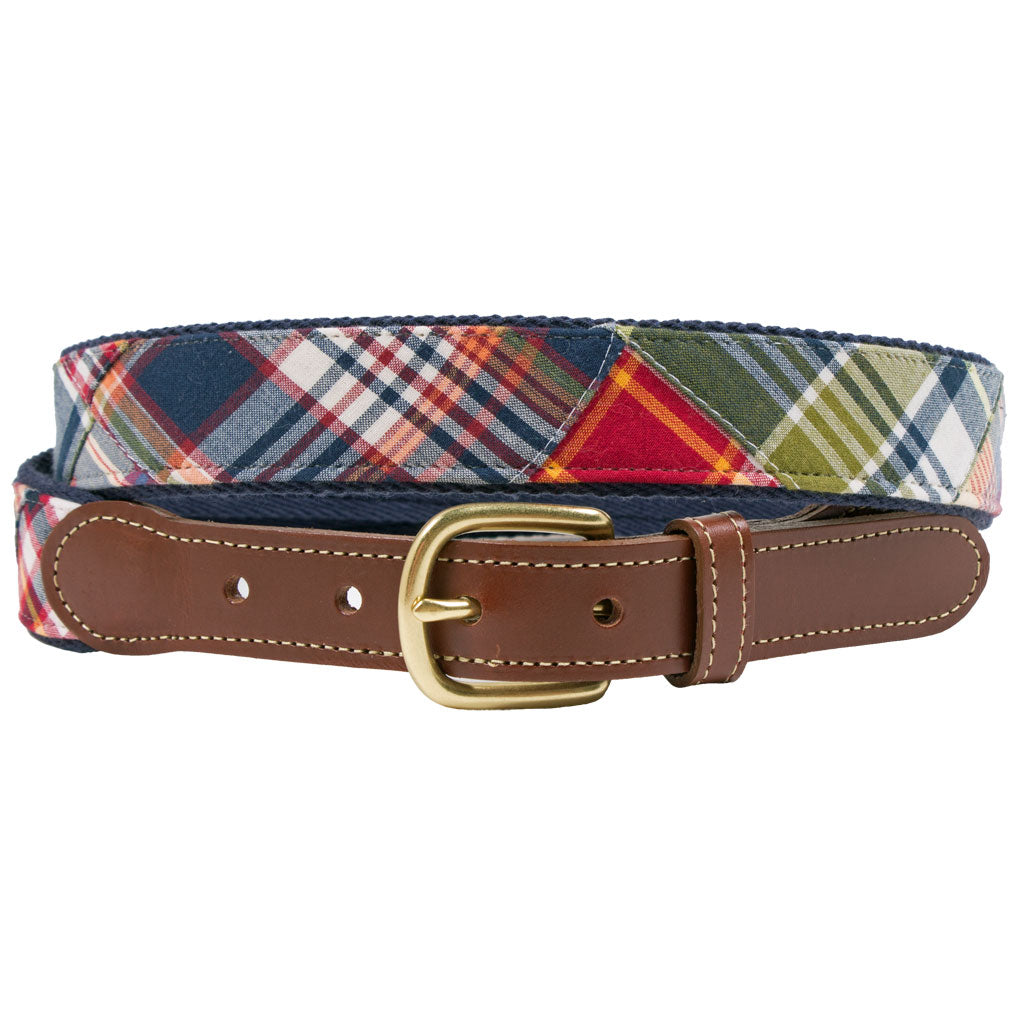 True Prep Patch Madras Leather Tab Belt by Country Club Prep - Country Club Prep