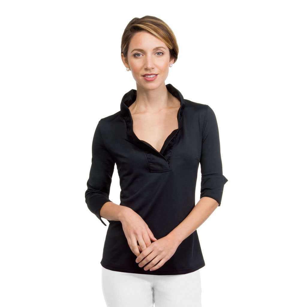 Jersey Ruffneck 3/4 Sleeve Top by Gretchen Scott Designs - Country Club Prep