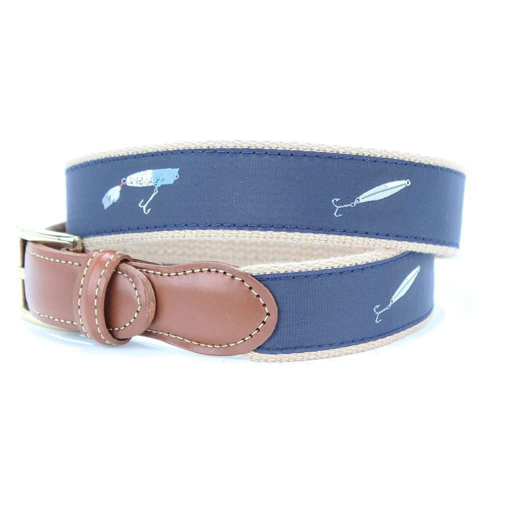 Salt Water Lures Leather Tab Belt in Navy by Country Club Prep - Country Club Prep